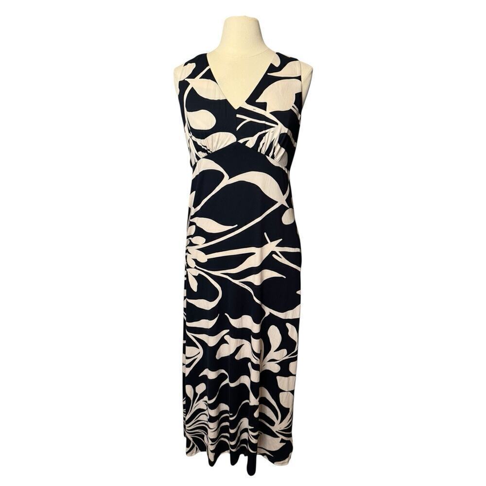 Nine Britton NEW Navy Blue White Long Maxi Dress Floral Stretch Size Large
